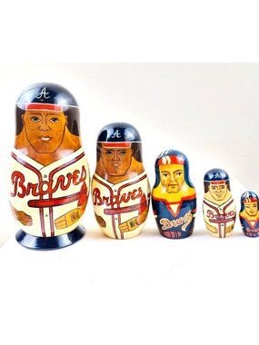 Atlanta Braves Vtg Nesting Dolls Wooden Set Of 5 Russian Matryoshka Hand-Painted